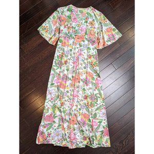 Vintage 70s Floral Maxi Dressing Gown/Robe Duster House dress